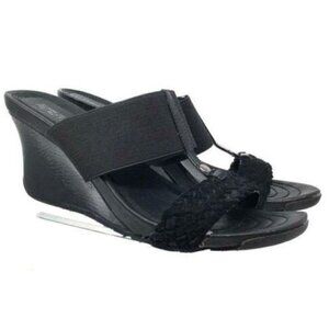Kenneth Cole Reaction Lip Cedar Wedge Sandals Size 9 Med Black Braided Leather